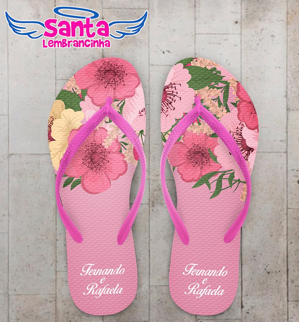 Chinelo Casamento Personalizado Rosa com Flores COD 9287