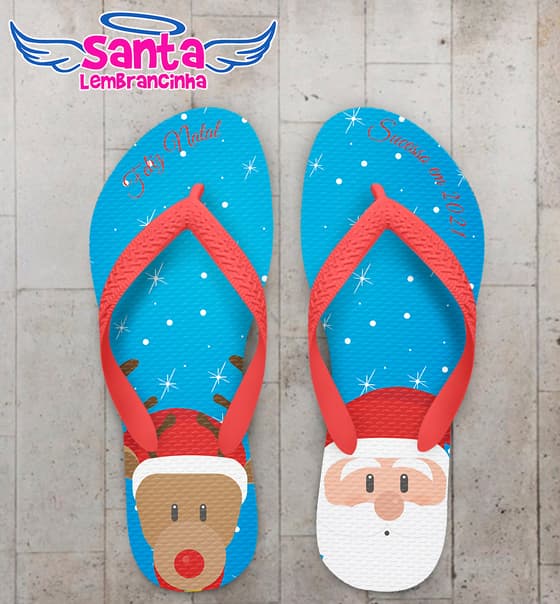 Chinelo Personalizado Natal com Papai Noel e Rena COD 9112