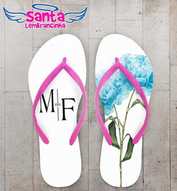 Chinelo Casamento com Flor Azul Claro Personalizado COD 9493