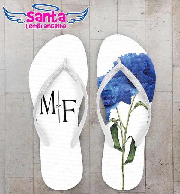 Chinelo Casamento com Flor Azul Escuro Personalizado COD 9494