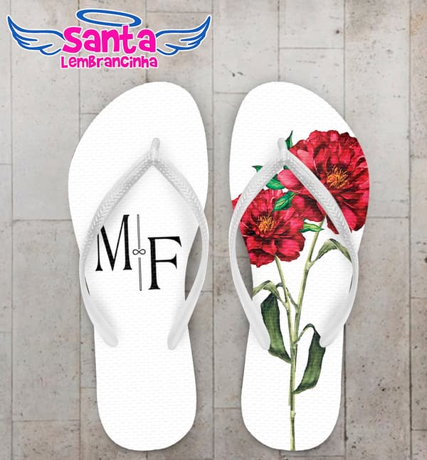 Chinelo Casamento com Flor Bordo Personalizado COD 9496