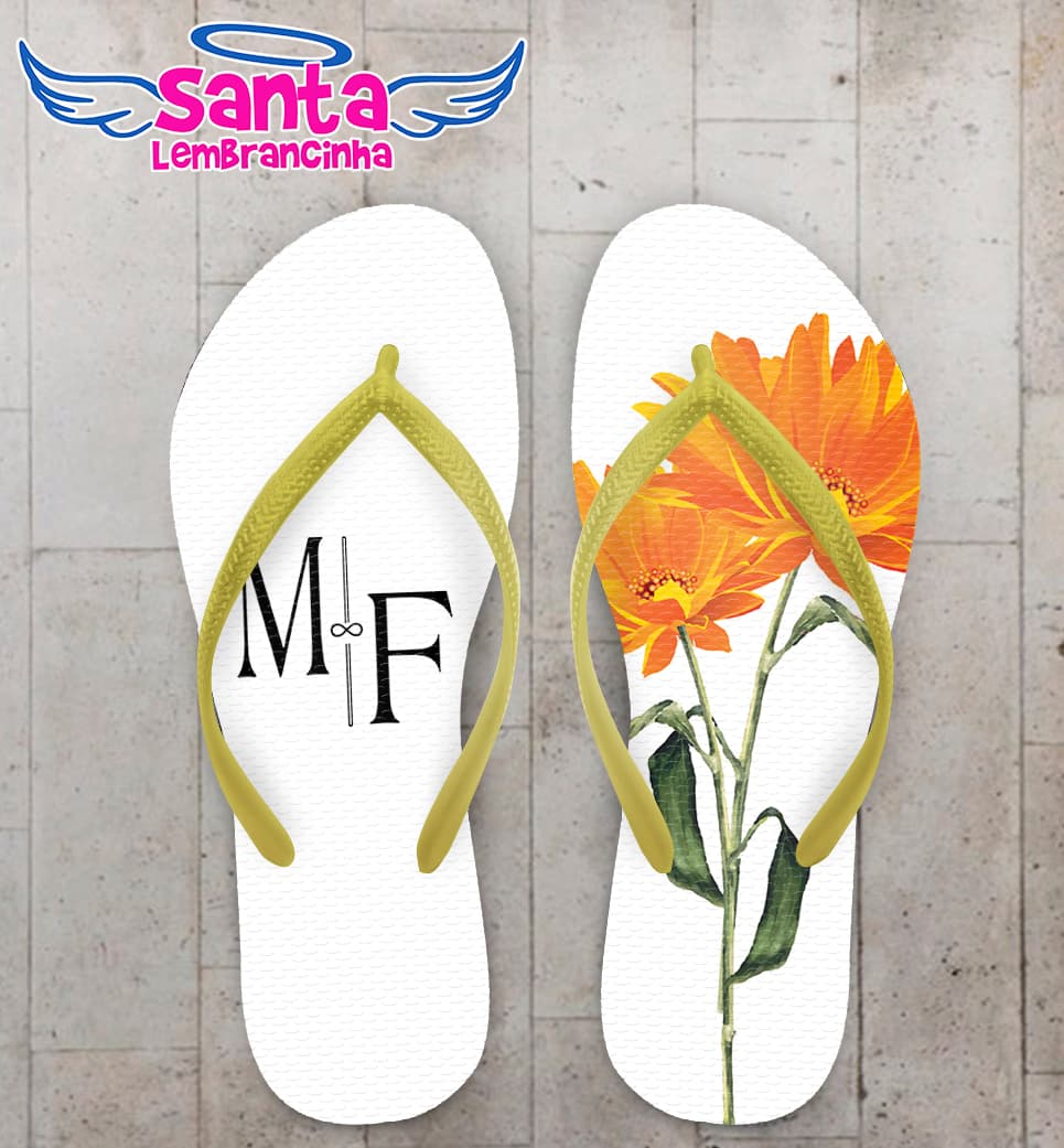 Chinelo Casamento com Flor Laranja Personalizado COD 9497