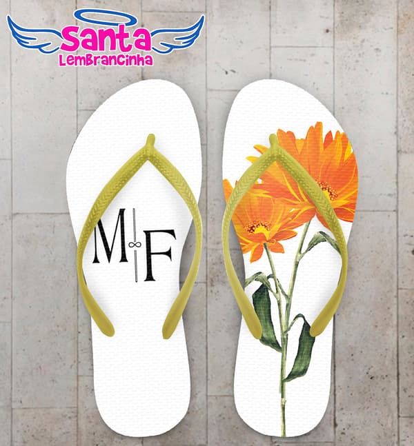 Chinelo Casamento com Flor Laranja Personalizado COD 9497