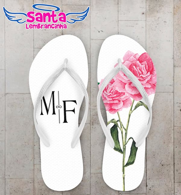 Chinelo Casamento com Flor Rosa Personalizado COD 9499