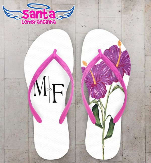 Chinelo Casamento com Flor Roxa Personalizado COD 9498