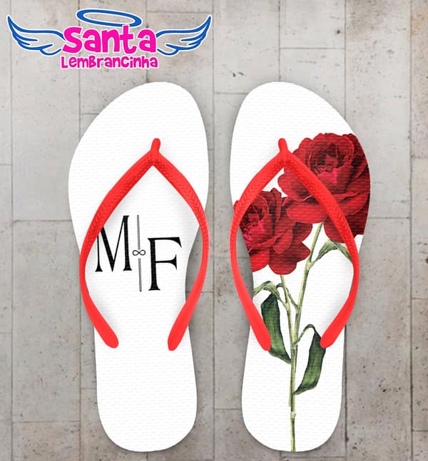 Chinelo Casamento com Flor Vermelha Personalizado COD 9500