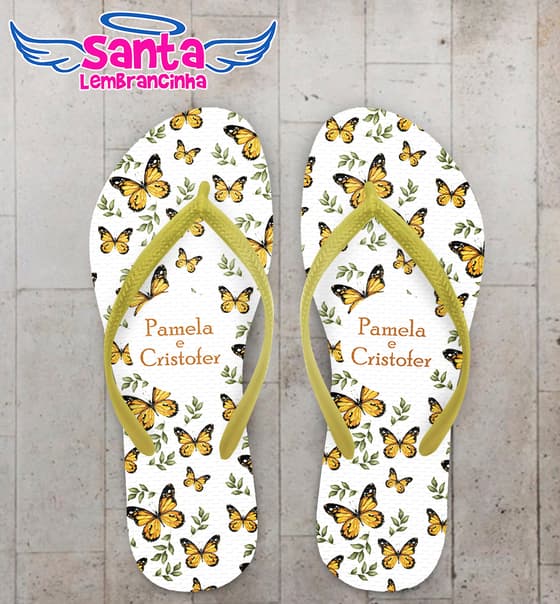 Chinelo Casamento Personalizado com Borboletas COD 9356