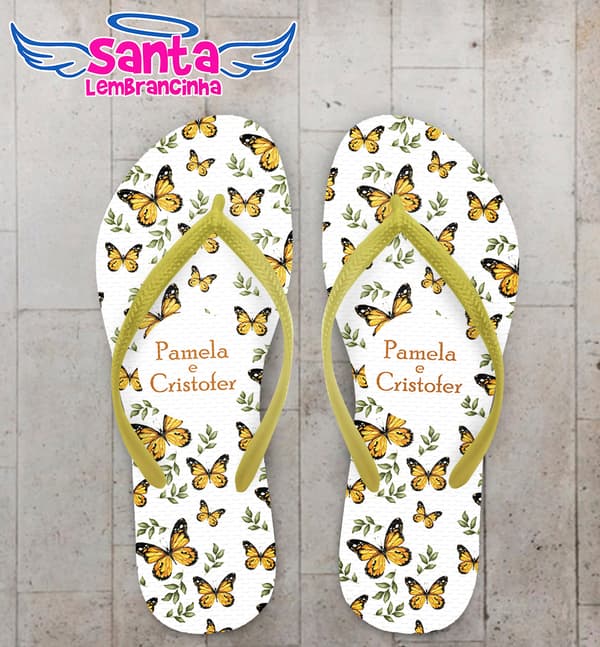 Chinelo Casamento Personalizado com Borboletas COD 9356