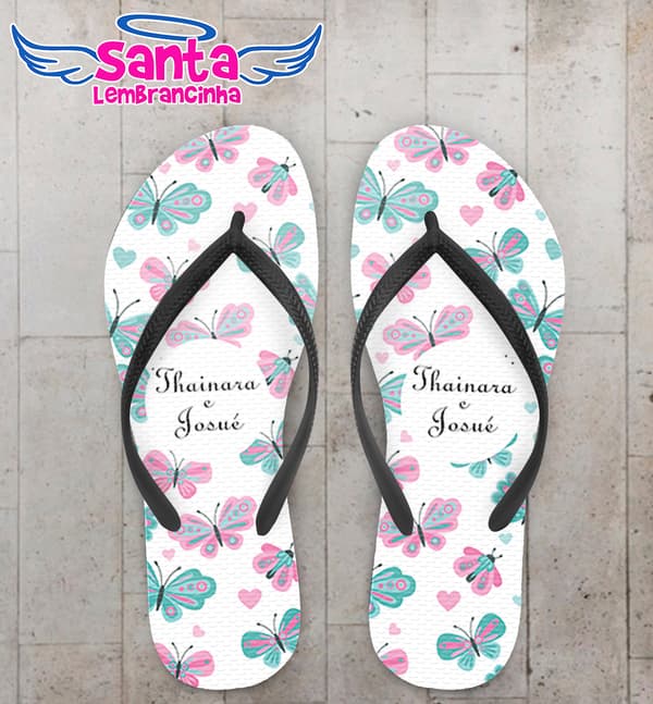 Chinelo Casamento Personalizado Borboletas COD 9352