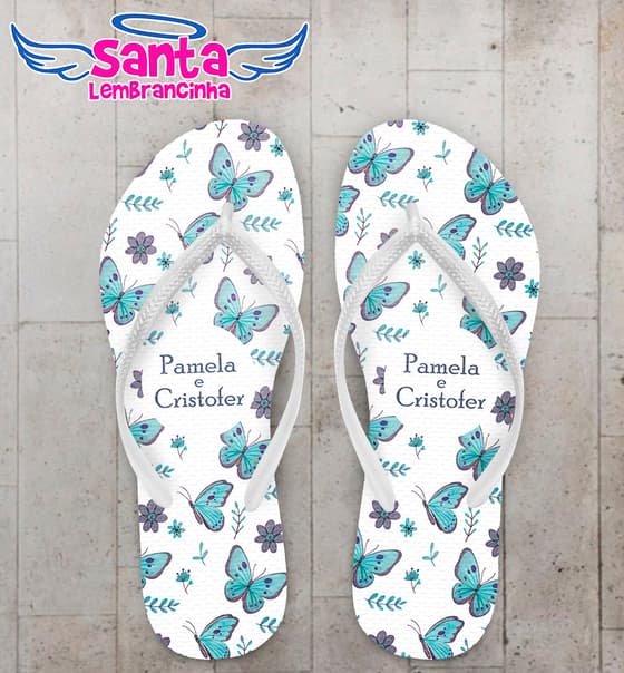 Chinelo Casamento Personalizado com Borboletas COD 9357