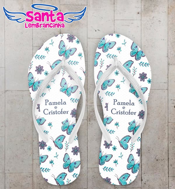 Chinelo Casamento Personalizado com Borboletas COD 9357