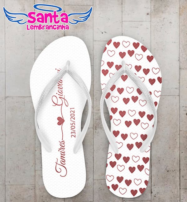 Chinelo Casamento Personalizado com Corações COD 9340