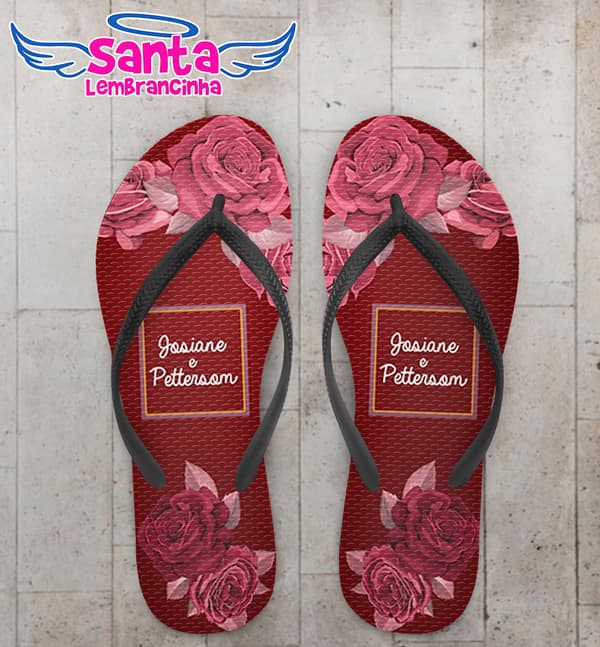 Chinelo Casamento Personalizado Floral Bordo COD 9346