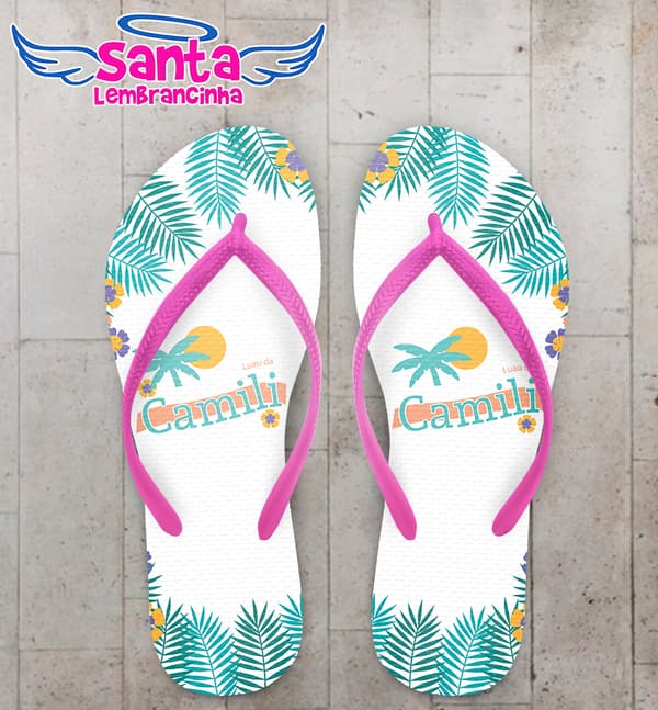 Chinelo 15 Anos Personalizado Luau com Flores COD 9391