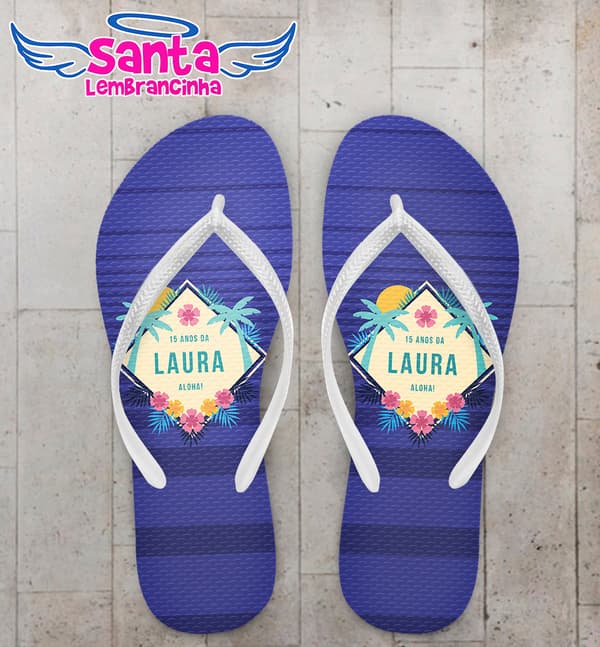 Chinelo 15 Anos Personalizado Luau Azul COD 9389