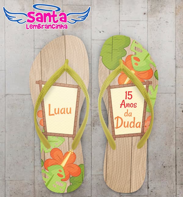 Chinelo 15 Anos Personalizado Luau com Folhas COD 9394