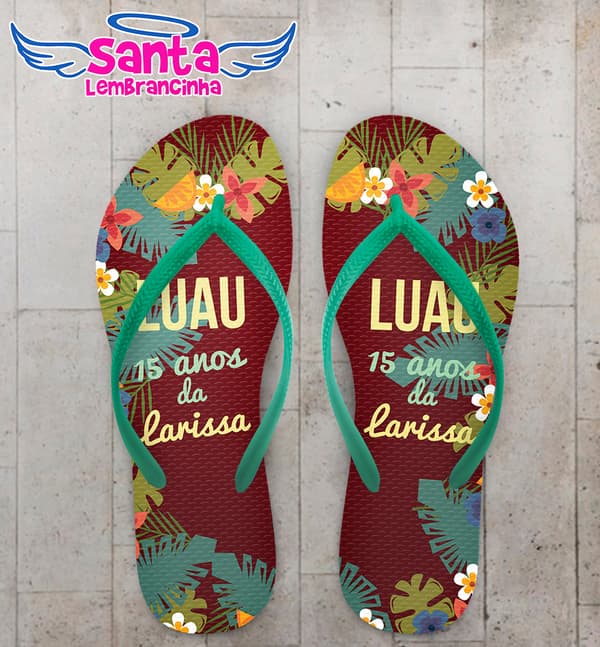 Chinelo 15 Anos Personalizado Luau Bordo com Flores COD 9392
