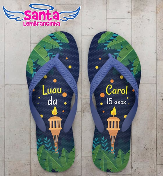 Chinelo 15 Anos Personalizado Luau com Folhas COD 9395