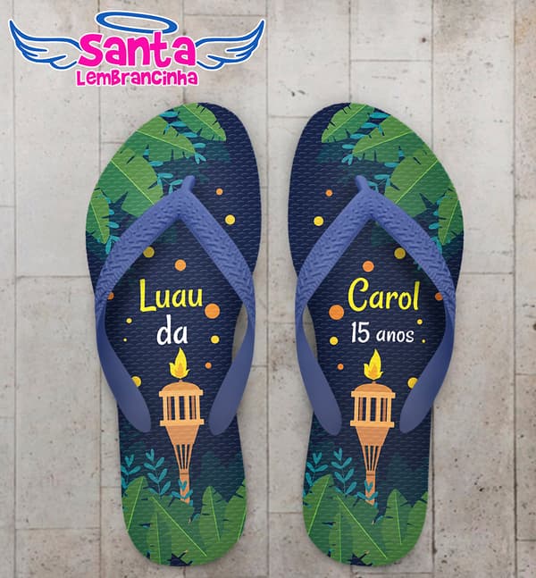 Chinelo 15 Anos Personalizado Luau com Folhas COD 9395