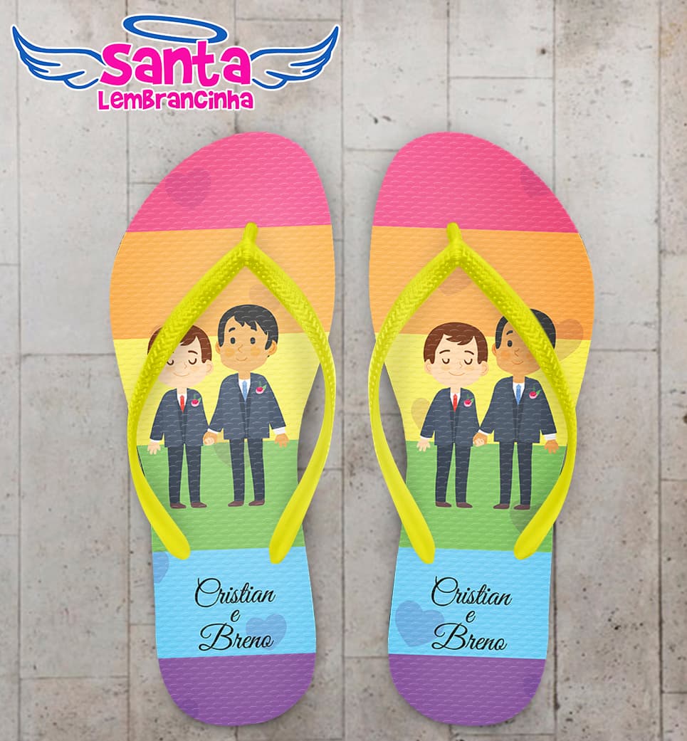 Chinelo Casamento LGBT Personalizado com Noivinhos COD 9374