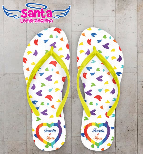 Chinelo Casamento LGBT Personalizado com Corações COD 9371