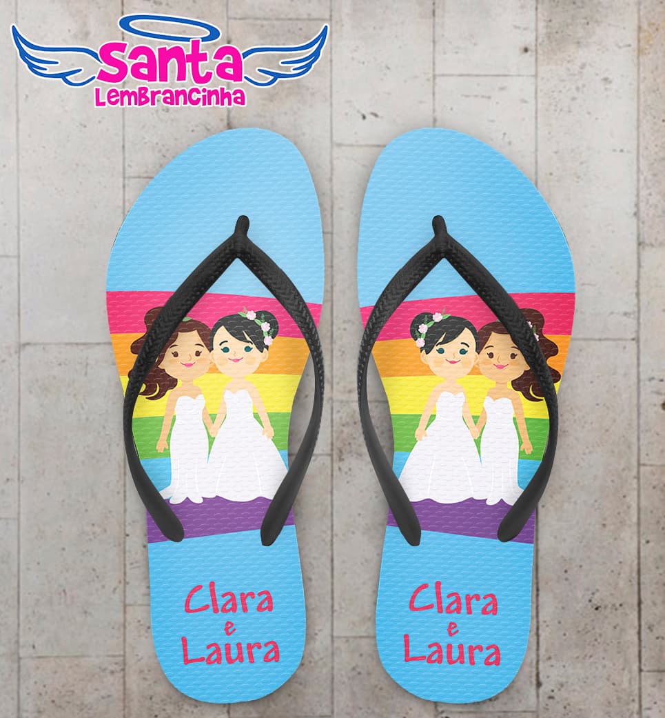 Chinelo Casamento LGBT Personalizado com Noivinhas COD 9375