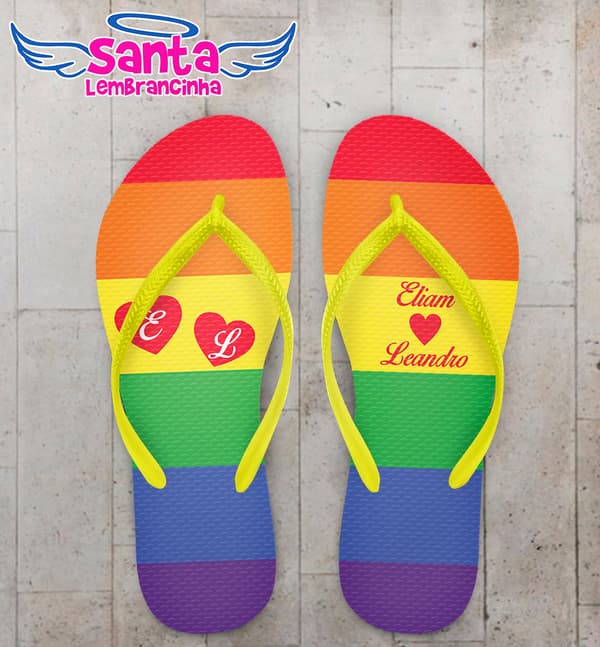 Chinelo Casamento LGBT Personalizado com Corações COD 9368