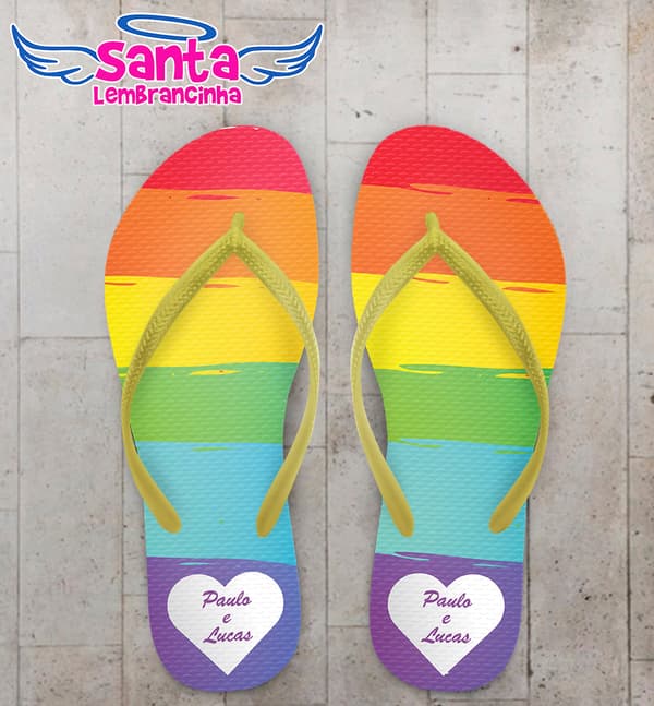 Chinelo Casamento LGBT Personalizado com Coração COD 9369