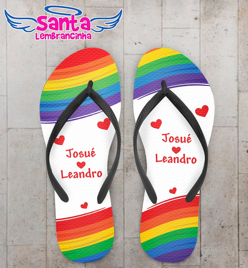 Chinelo Casamento LGBT Personalizado com Coração COD 9377