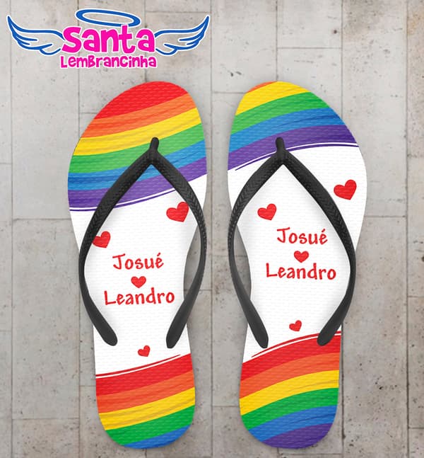 Chinelo Casamento LGBT Personalizado com Coração COD 9377