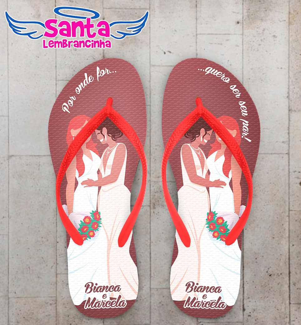 Chinelo Casamento LGBT Personalizado com Noivinhas COD 9370