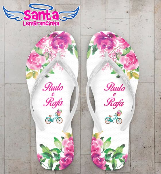 Chinelo Casamento Personalizado Bicicleta com Flores COD 9320