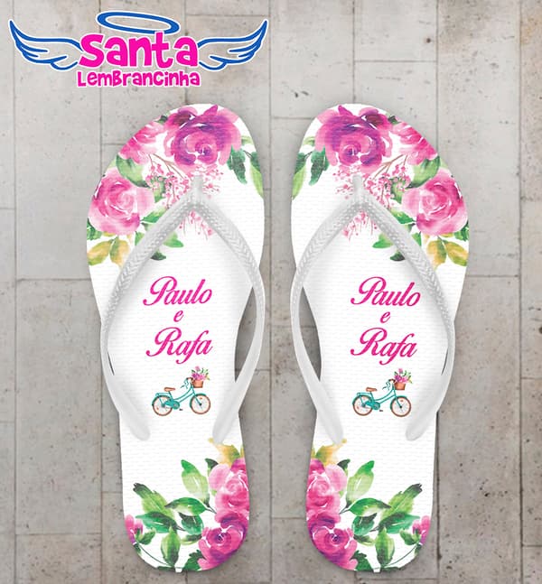Chinelo Casamento Personalizado Bicicleta com Flores COD 9320