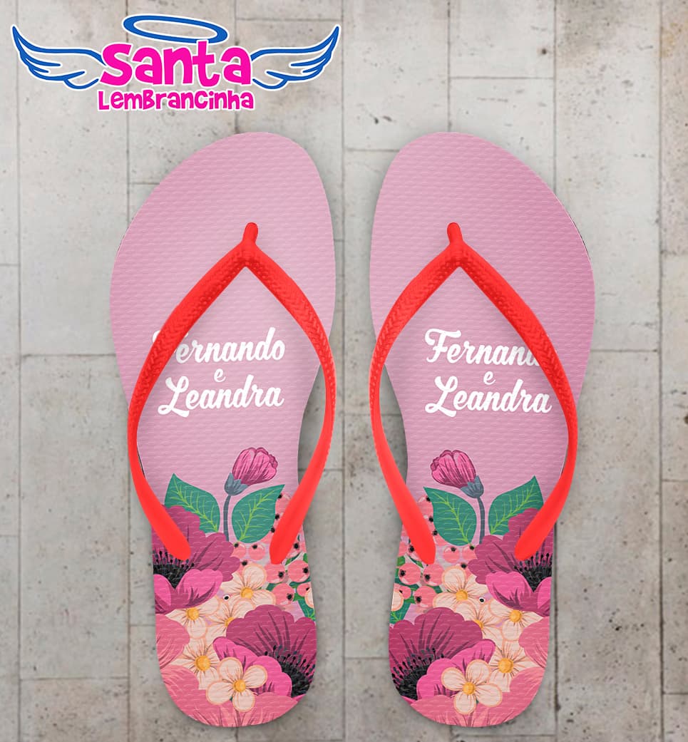 Chinelo Casamento Personalizado Rosa com Floral COD 9324