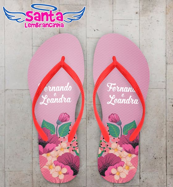 Chinelo Casamento Personalizado Rosa com Floral COD 9324