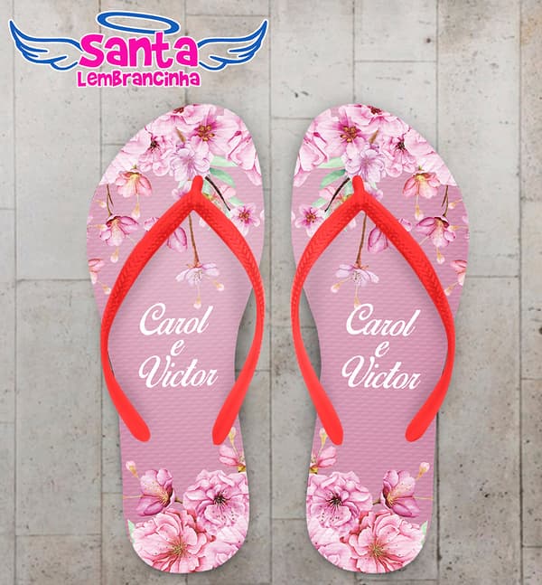 Chinelo Casamento Personalizado Rosa com Floral COD 9322