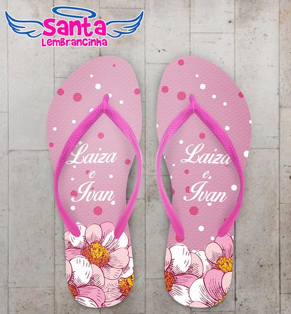 Chinelo Casamento Personalizado Rosa com Floral COD 9325