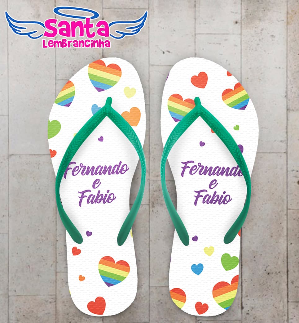 Chinelo Casamento LGBT Personalizado com Corações COD 9373
