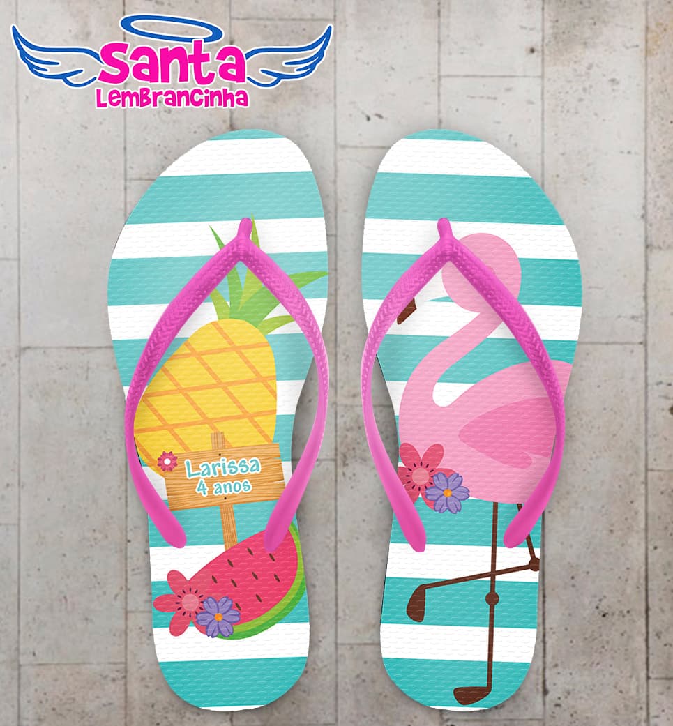 Chinelo Infantil Flamingo Personalizado Listrado COD 9480