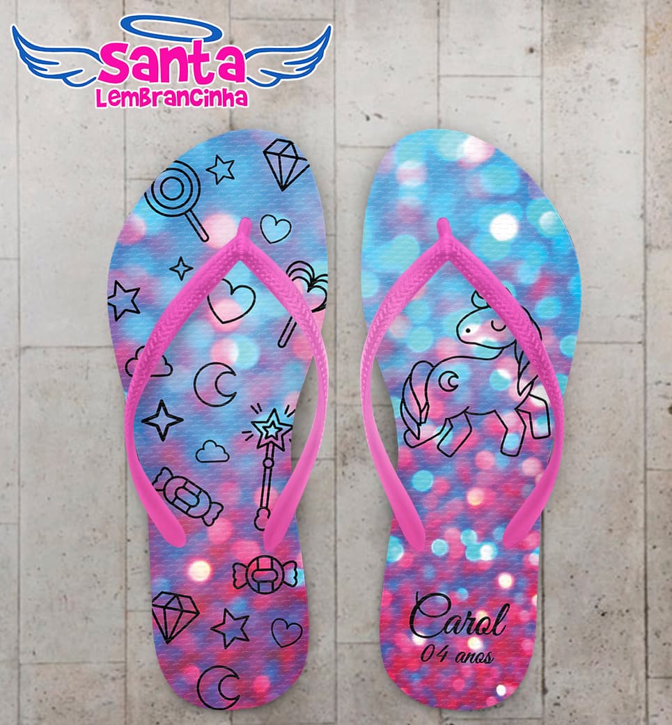 Chinelo Infantil Unicórnio Glitter Personalizado COD 9572