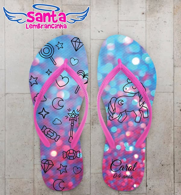 Chinelo Infantil Unicórnio Glitter Personalizado COD 9572
