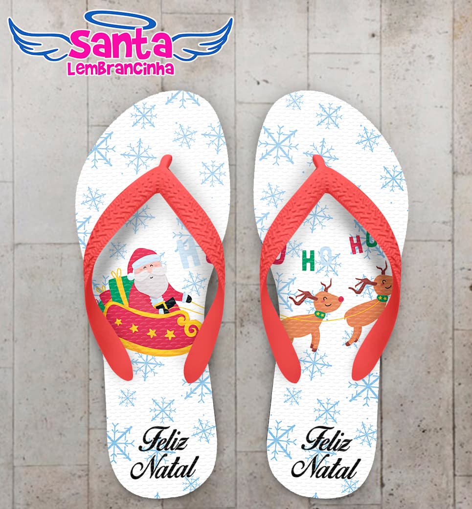 Chinelo Natalino Personalizado Papai Noel e Renas COD 9701