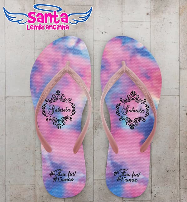 Chinelo 15 anos Tie Dye Hashtag Personalizado COD 7854