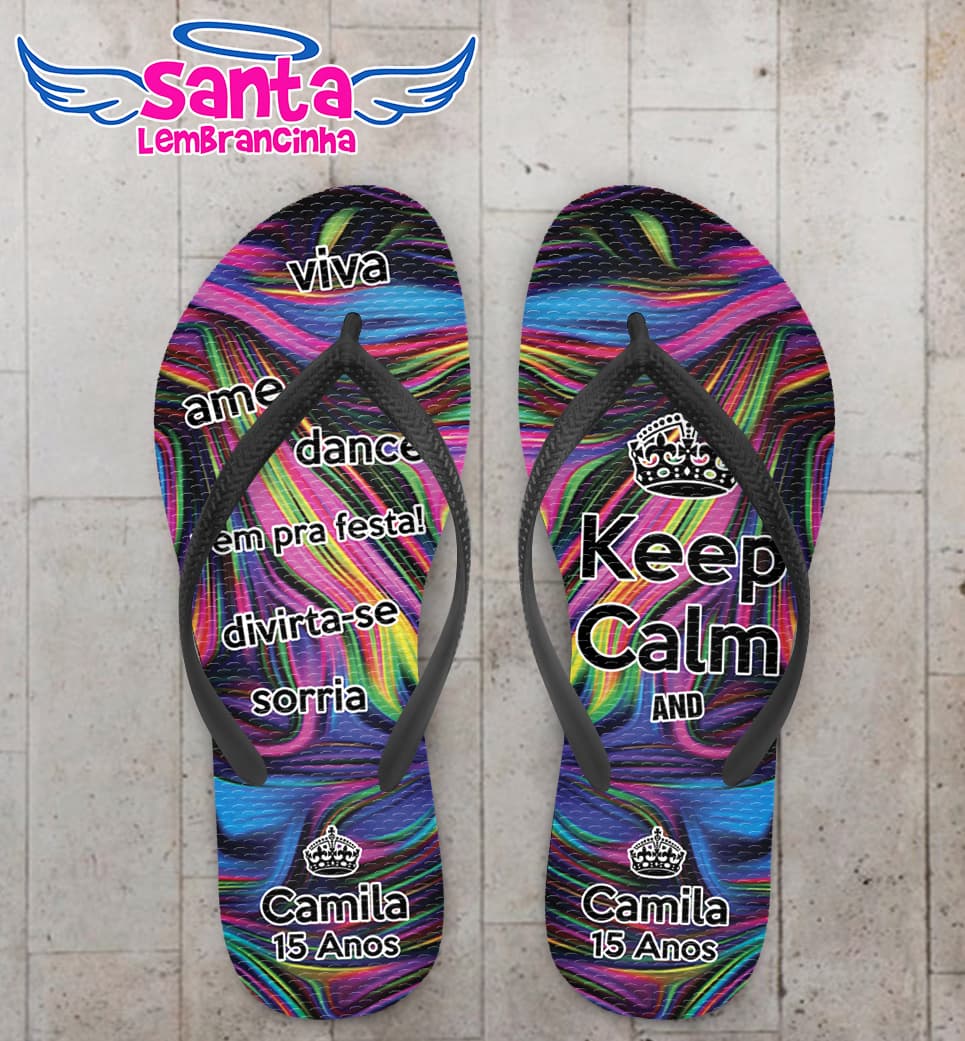 Chinelo 15 anos Tie Dye Keep Calm Colorido Personalizado COD 7856