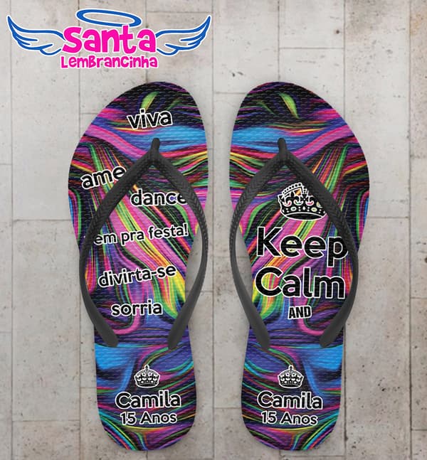 Chinelo 15 anos Tie Dye Keep Calm Colorido Personalizado COD 7856
