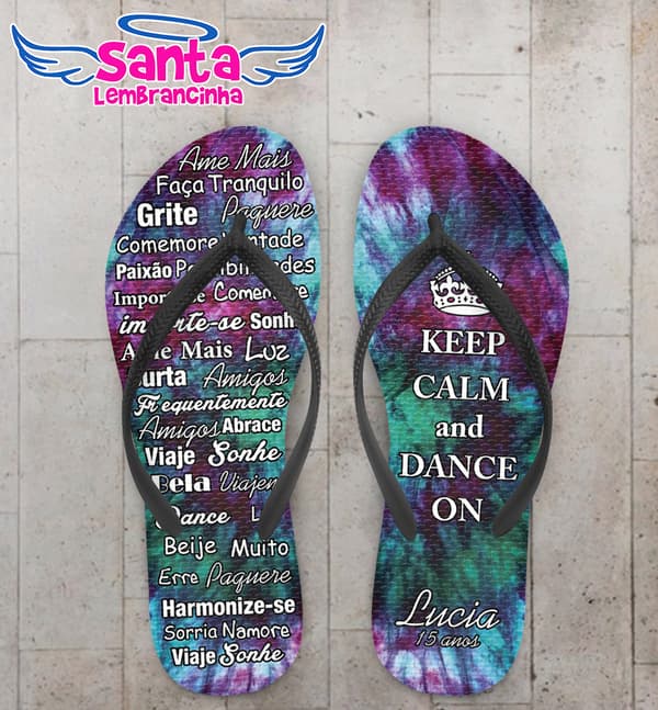 Chinelo 15 anos Tie Dye Keep Calm Personalizado COD 7855