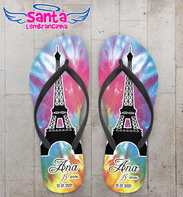 Chinelo 15 anos Tie Dye Paris Personalizado COD 7861