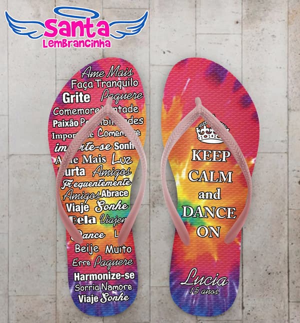 Chinelo 15 anos Keep Calm Colorido Personalizado COD 7845