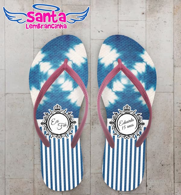 Chinelo 15 anos Listrado Monograma Personalizado COD 7846