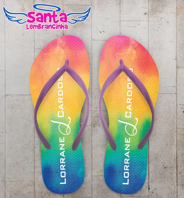 Chinelo 15 anos Tie Dye Arco iris Personalizado COD 7847